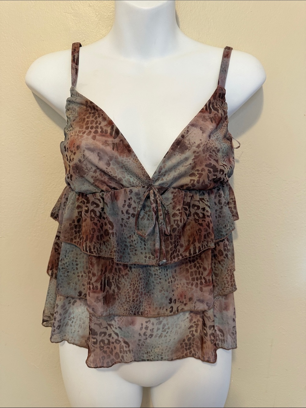 Tiered Animal-Print Spaghetti Strap Cami - Brown Multi